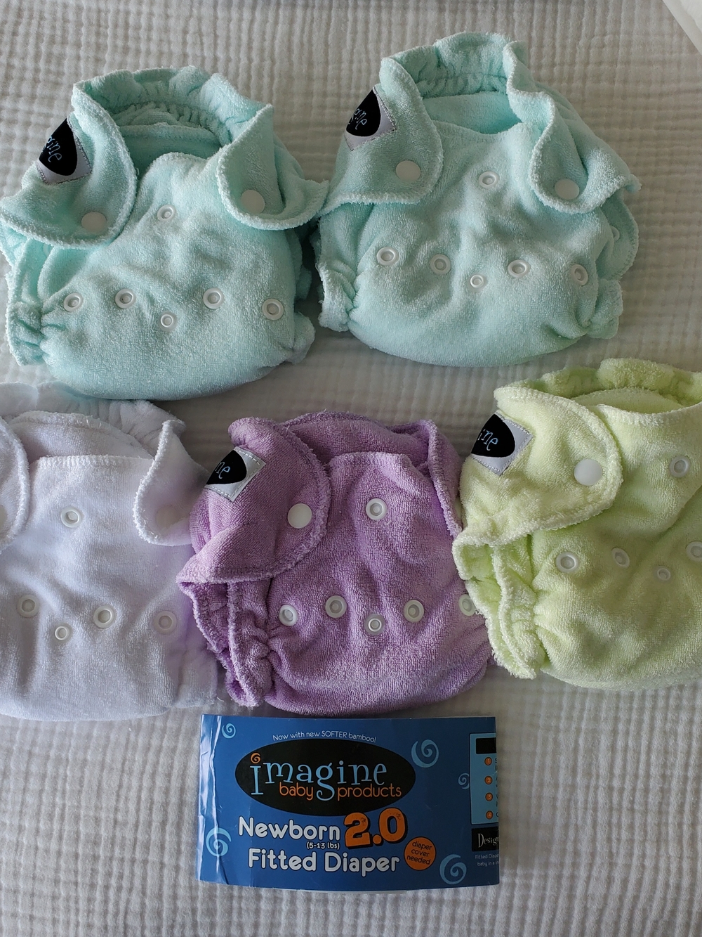 NEW Imagine Bamboo Newborn Fitted Diaper 5 Pack Lot Washable Baby Diaper